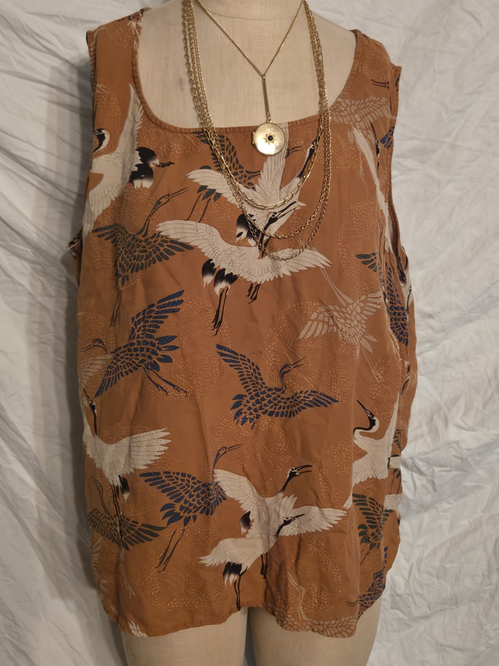 Citron Rust Brown Crane Print Short Sleeve Tee - Picture 2 of 8